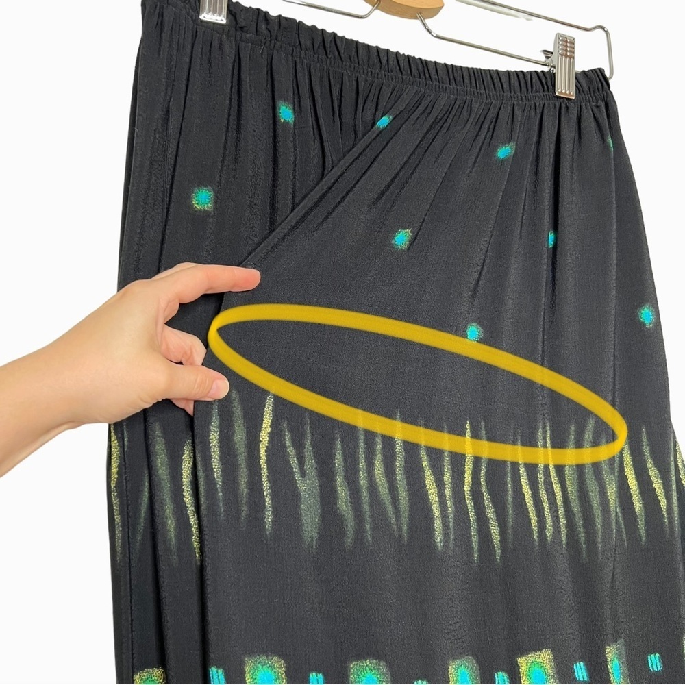 Vintage Nino Wong 100% Rayon Black Teal & Yellow Abstract Print Maxi Ski… - Picture 10 of 13